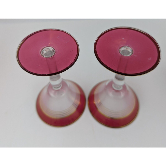 West Virginia Glass Ruby Red Gold Martini Cocktail Pitcher and 8 Cordial Glasses - Picture 11 of 16